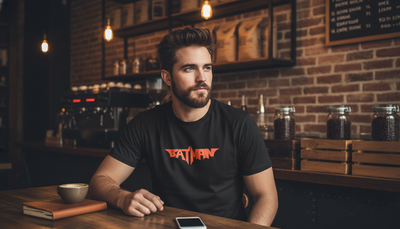 Batman Stylized Red Logo Graphic Tee | Men’s Premium Black Superhero T-Shirt_img_0