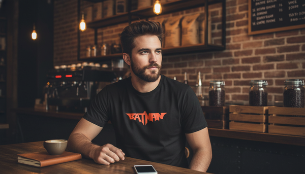 Batman Stylized Red Logo Graphic Tee | Men’s Premium Black Superhero T-Shirt