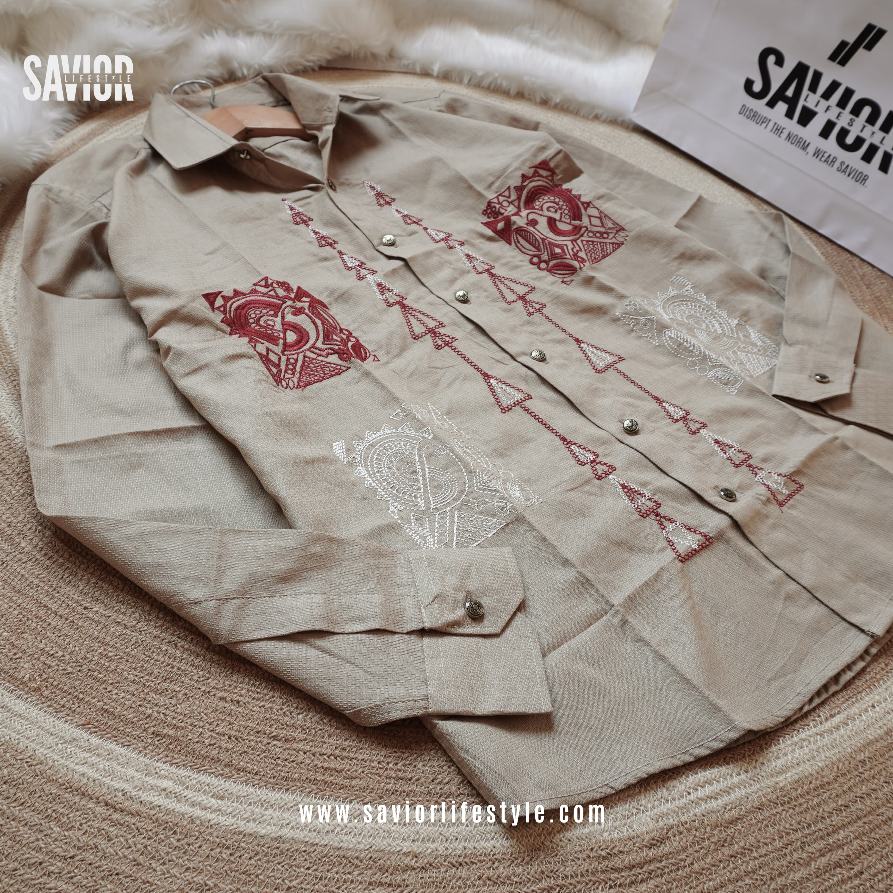 Champagne Sand - Full Sleeve Embroidery Shirt