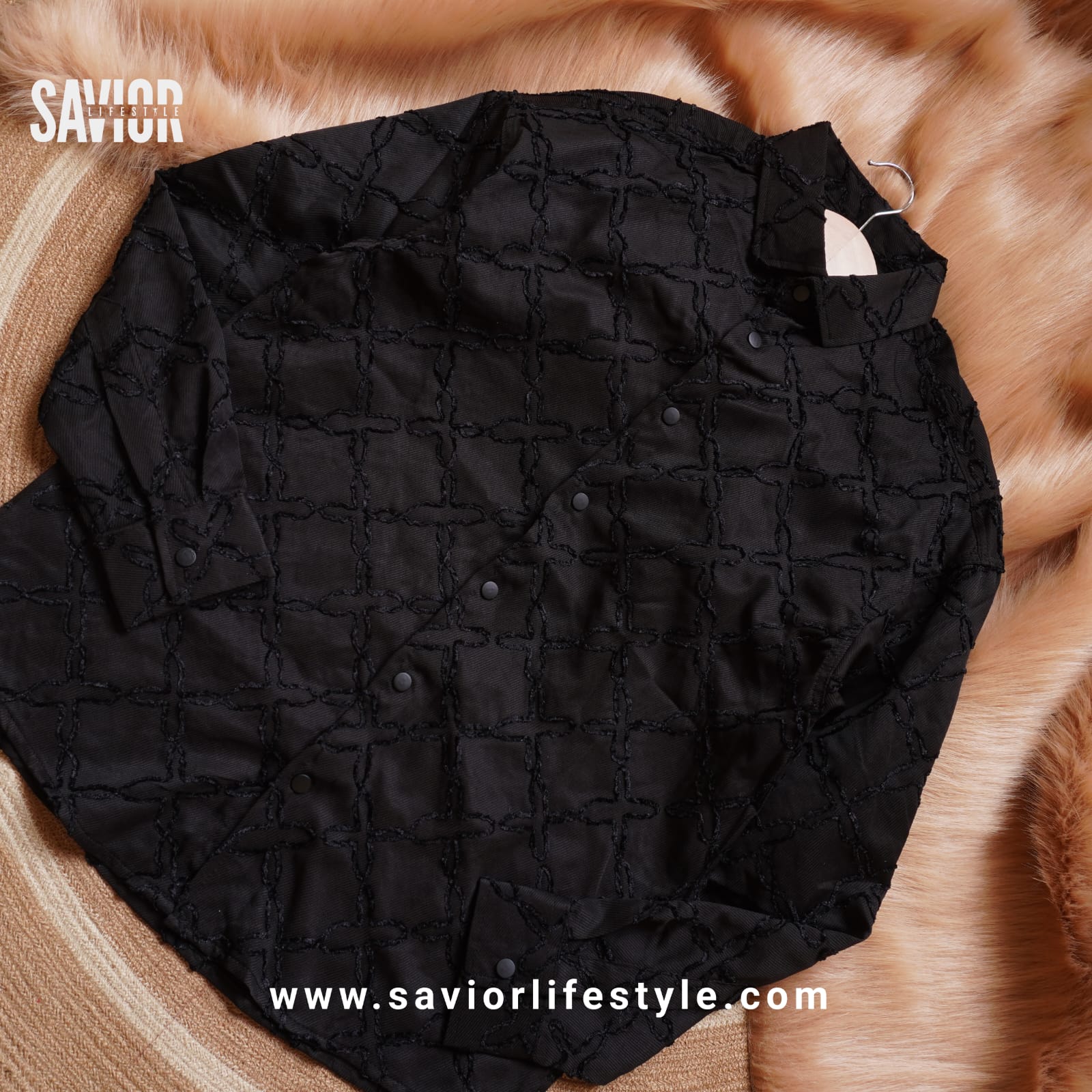 Rich Black - Full Sleeve Designed Fabric Shirt