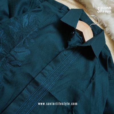 Deep Ocean Green - Full Sleeve Embroidery Shirt_img_1