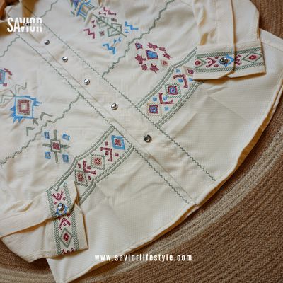 Soft Cream - Full Sleeve Embroidery Shirt_img_2