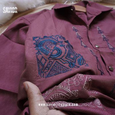 Rosewood Color - Full Sleeve Embroidery Shirt_img_1