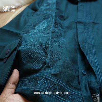 Deep Ocean Green - Full Sleeve Embroidery Shirt_img_3