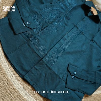 Deep Ocean Green - Full Sleeve Embroidery Shirt_img_2