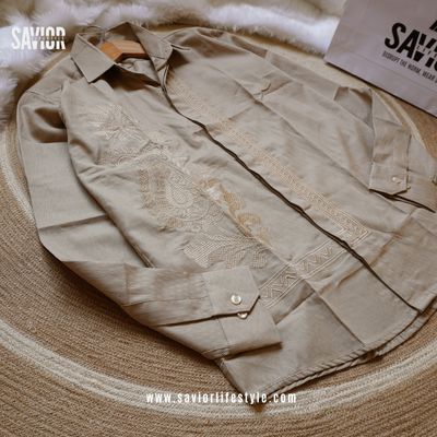 Ivory Sand - Full Sleeve Embroidery Shirt