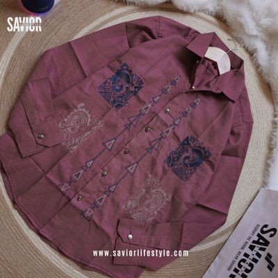 Rosewood Color - Full Sleeve Embroidery Shirt_img_3
