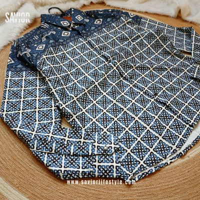 Petrol Blue Pattern - Full Sleeve Print Shirt_img_3