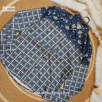 Petrol Blue Pattern - Full Sleeve Print Shirt_img_0