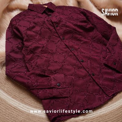 Rich Maroon - Full Sleeve Designed Fabric Shirt_img_3