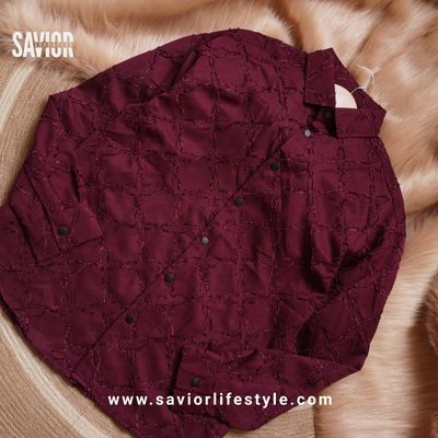 Rich Maroon - Full Sleeve Designed Fabric Shirt_img_0
