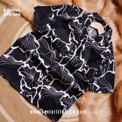 White Flowers - Cuban Collar Shirt