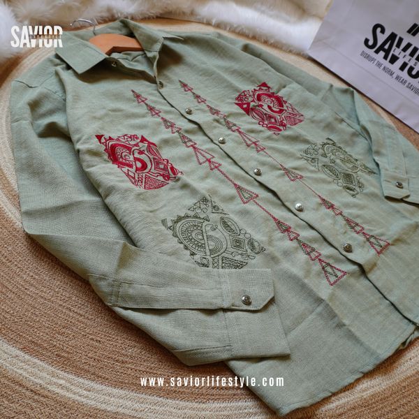 Mint Green - Full Sleeve Embroidery Shirt