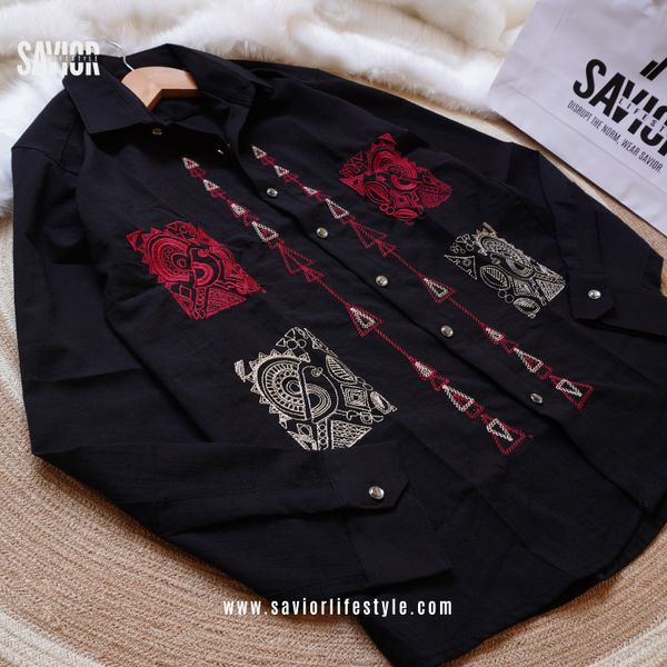 Deep Black - Full Sleeve Embroidery Shirt