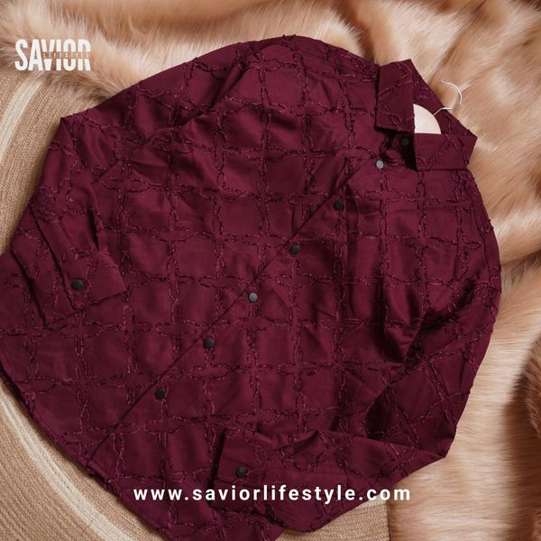 Rich Maroon - Full Sleeve Designed Fabric Shirt