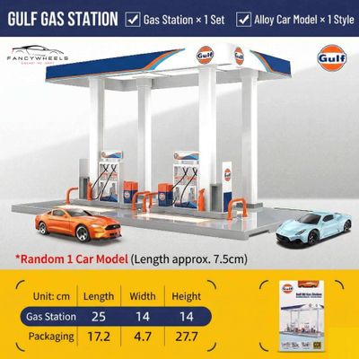 CCA Gulf/Shell Gas Station Diorama Set with Random Diecast Car Model_img_1