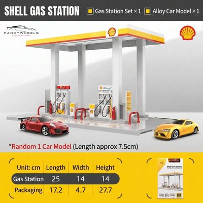 CCA Gulf/Shell Gas Station Diorama Set with Random Diecast Car Model_img_2