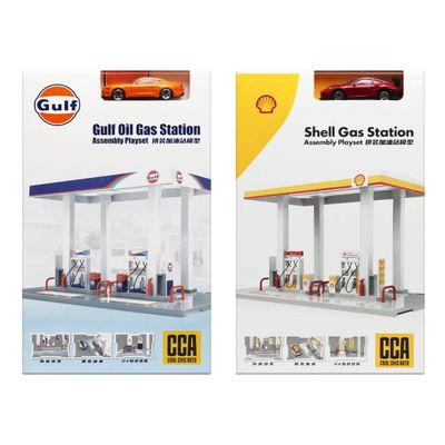 CCA Gulf/Shell Gas Station Diorama Set with Random Diecast Car Model_img_0