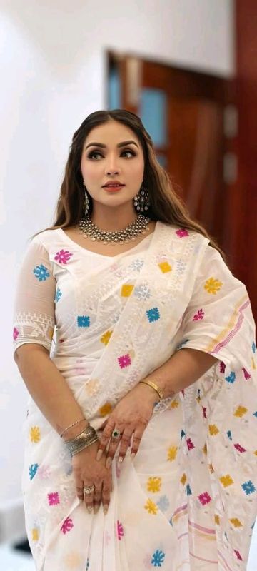 Half Silk Jamdani Print Saree - Image 3