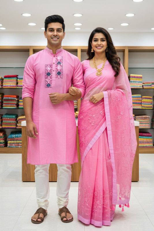 Premium Sharee Panjabi Couple Dress - Image 1