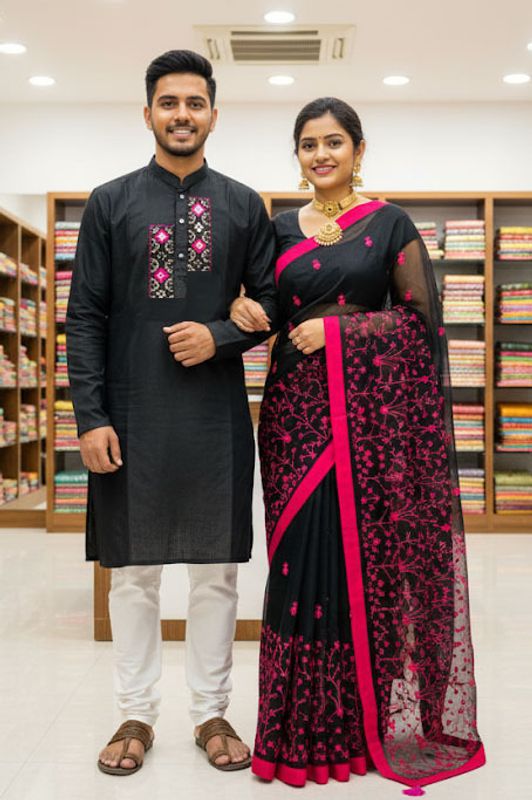 Premium Sharee Panjabi Couple Dress - Image 11