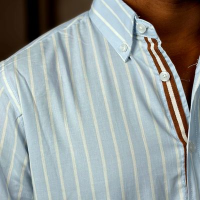 Sky Blue(White Stripe) - Old Money Full Sleeve Shirt_img_1