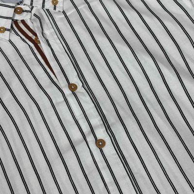 White (Black Stripe)- Linen Old Money Full Sleeve Shirt_img_1
