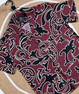 Maroon Printed(Linen) - Cuban Half Sleeve Shirt_img_1