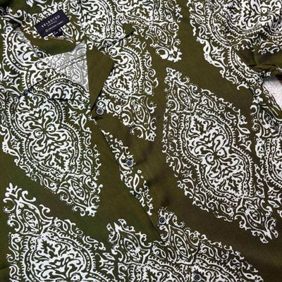 Olive Printed- Dropshoulder Boxy Fit Cuban Half Sleeve Shirt_img_2