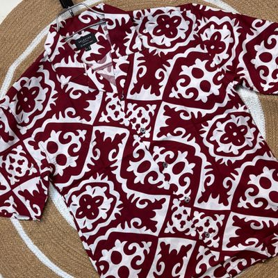 Maroon Printed- Dropshoulder Boxy Fit Cuban Shirt_img_1