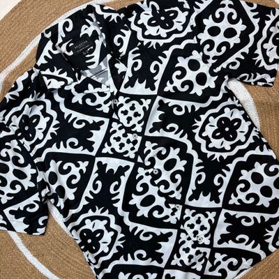 Black Printed - Dropshoulder Boxy Fit Cuban Shirt_img_1