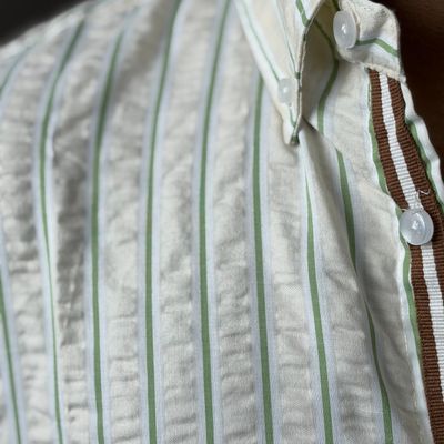 Cream ( Green Stripe) - Chineese Jacquard Old Money Full Sleeve_img_2