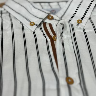 White (Black Stripe)- Linen Old Money Full Sleeve Shirt_img_2