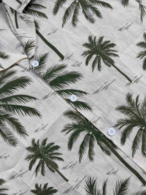 Cream Olive(Cotton)- Printed Cuban Half Sleeve_img_2