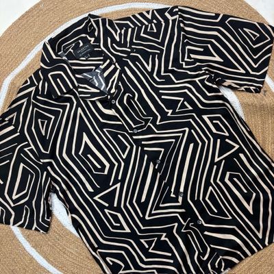 Black Geometry Print - Dropshoulder Boxy Fit Half Sleeve Cuban_img_1