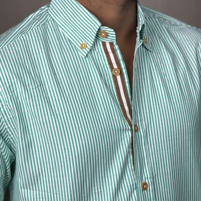 Green(White Stripe) - Old Money Full Sleeve Shirt_img_0