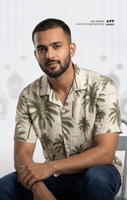 Cream Olive(Cotton)- Printed Cuban Half Sleeve_img_0