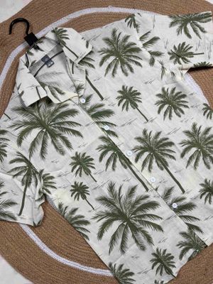 Cream Olive(Cotton)- Printed Cuban Half Sleeve_img_1