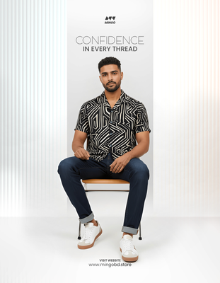 Black Geometry Print - Dropshoulder Boxy Fit Half Sleeve Cuban