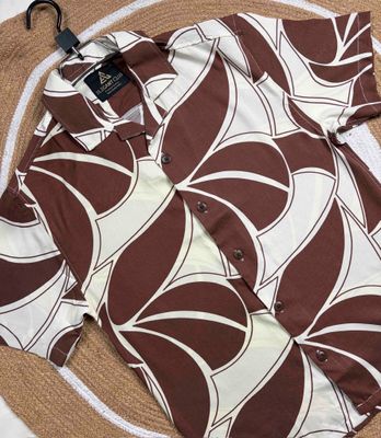 Coffee Beige (Linen) - Printed Cuban Half Sleeve_img_1