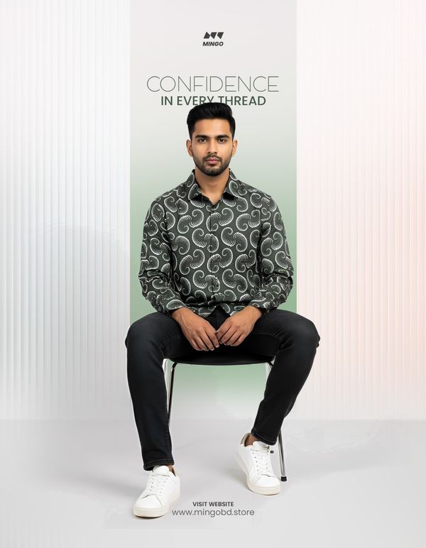 Olive Printed - Full Sleeve Shirt