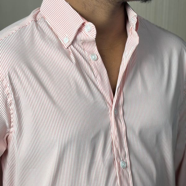 White (Red Stripe) - Strechable Old Money Full Sleeve Shirt