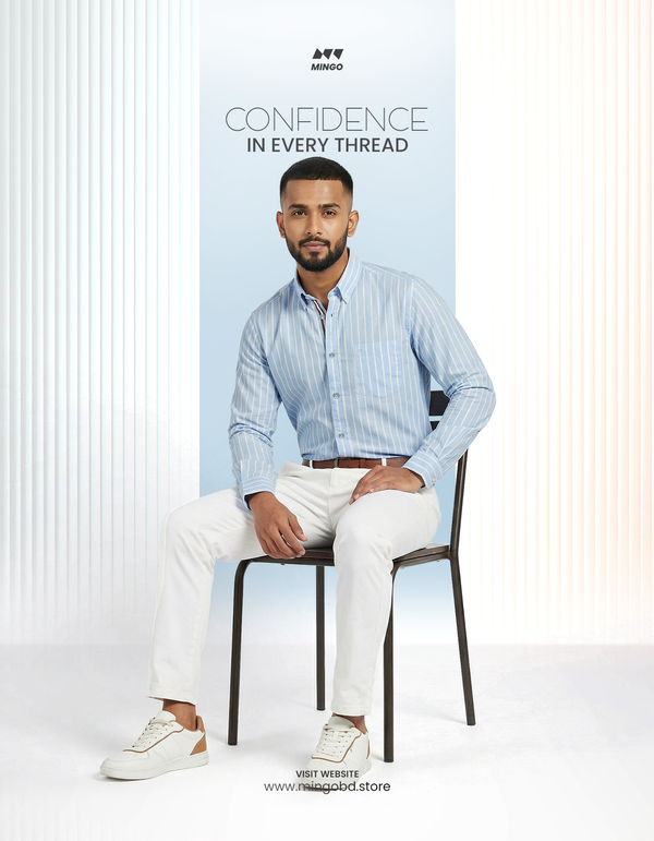 Sky Blue(White Stripe) - Old Money Full Sleeve Shirt