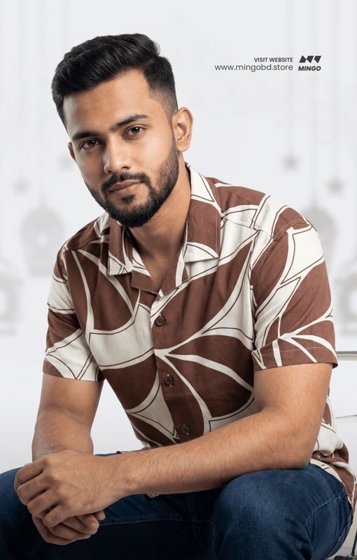 Coffee Beige (Linen) - Printed Cuban Half Sleeve