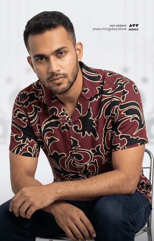 Maroon Printed(Linen) - Cuban Half Sleeve Shirt