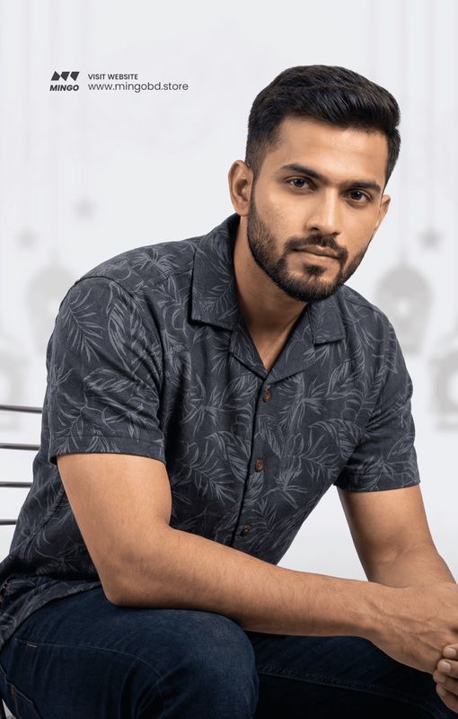 Charcoal Ash(AC Cotton) - Printed Cuban Half Sleeve