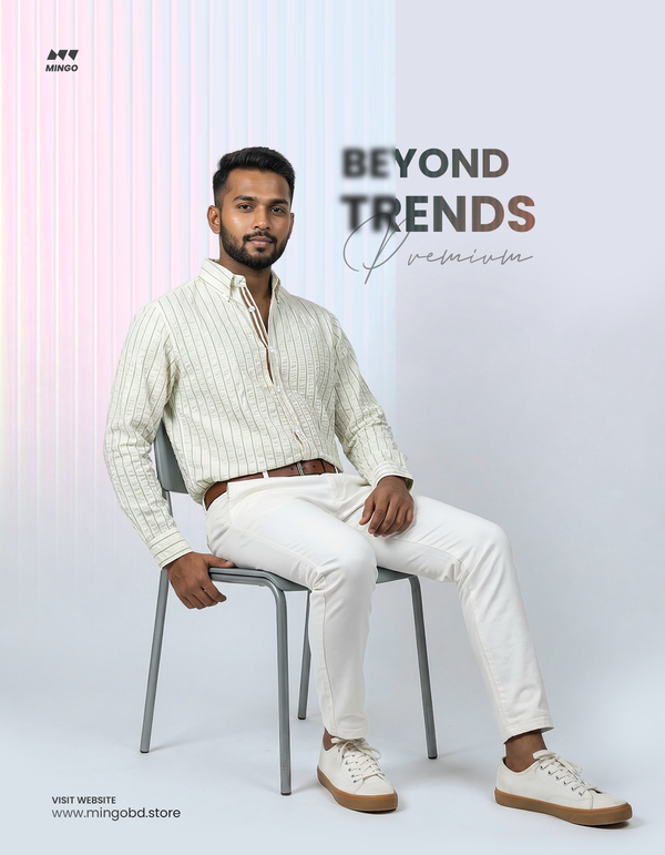 Cream ( Green Stripe) - Chineese Jacquard Old Money Full Sleeve