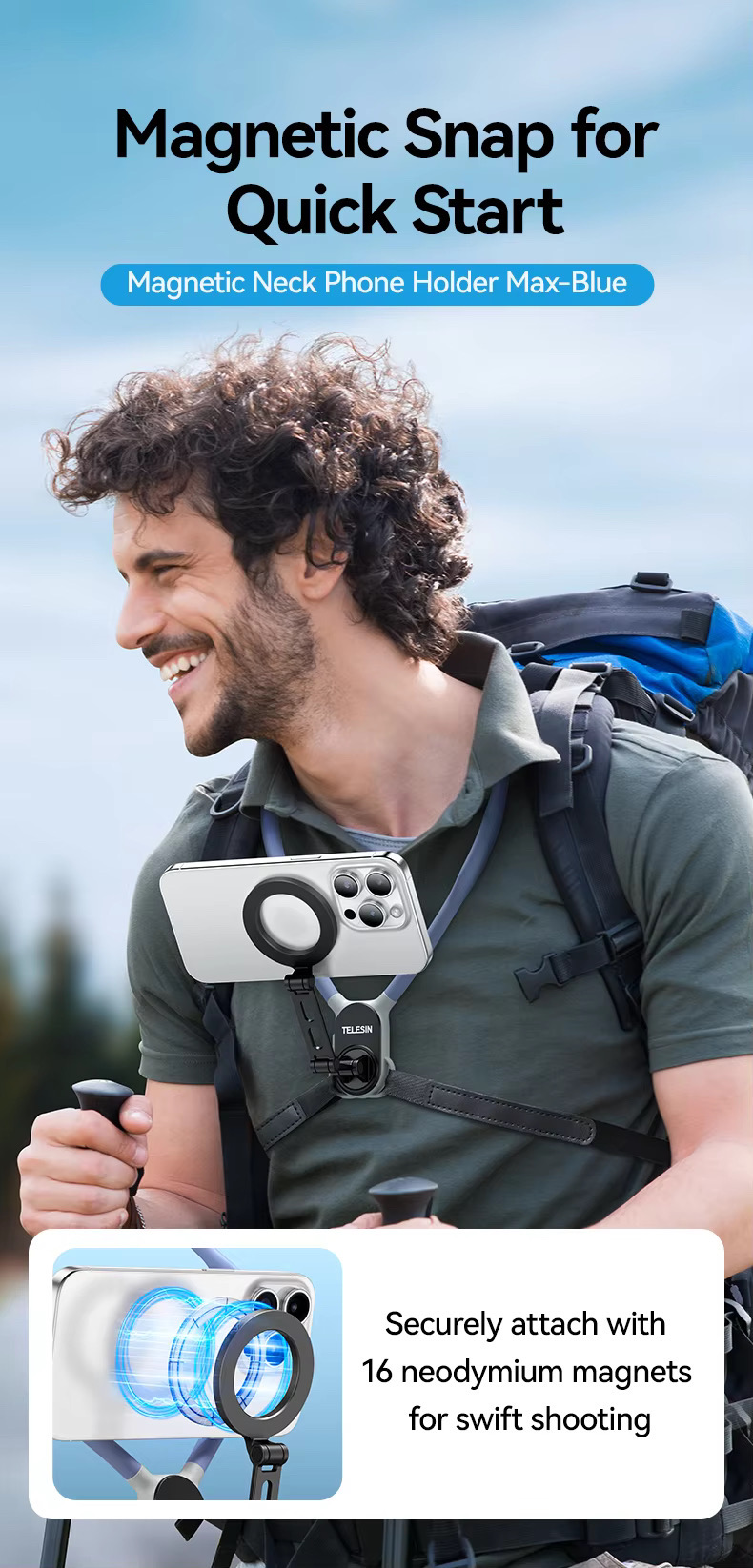 (Premium)TELESIN MAX Magnetic Neck Mount MNM-002 (Longer Neckband,Metal lock system,Extra straps,Anti lost rope)_img_4