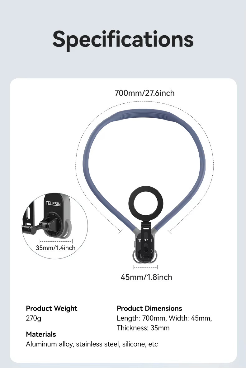 (Premium)TELESIN MAX Magnetic Neck Mount MNM-002 (Longer Neckband,Metal lock system,Extra straps,Anti lost rope)_img_1