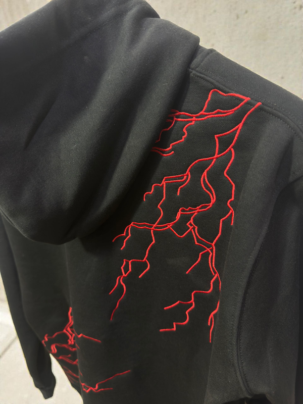 Blood-red embroidered artwork Premium hoodie - Image 3